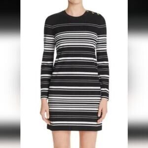 Tori Burch Marianna Black & White Striped Cotton Long Sleeve Preppy Mini Dress S